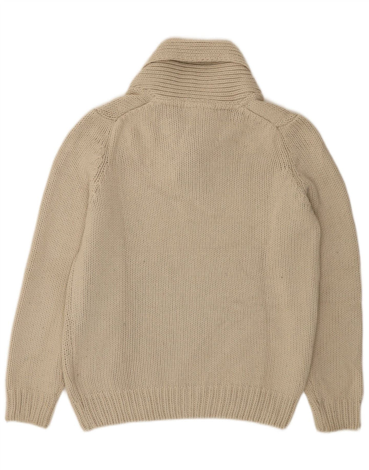 Zara Herren-Pullover mit Schalkragen, groß, beige, Acryl