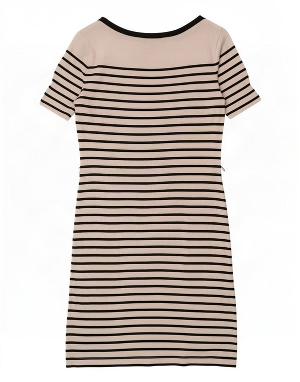 Ralph Lauren Damen-Basic-Kleid mit kurzen Ärmeln, UK 10, Größe S, weiß gestreift