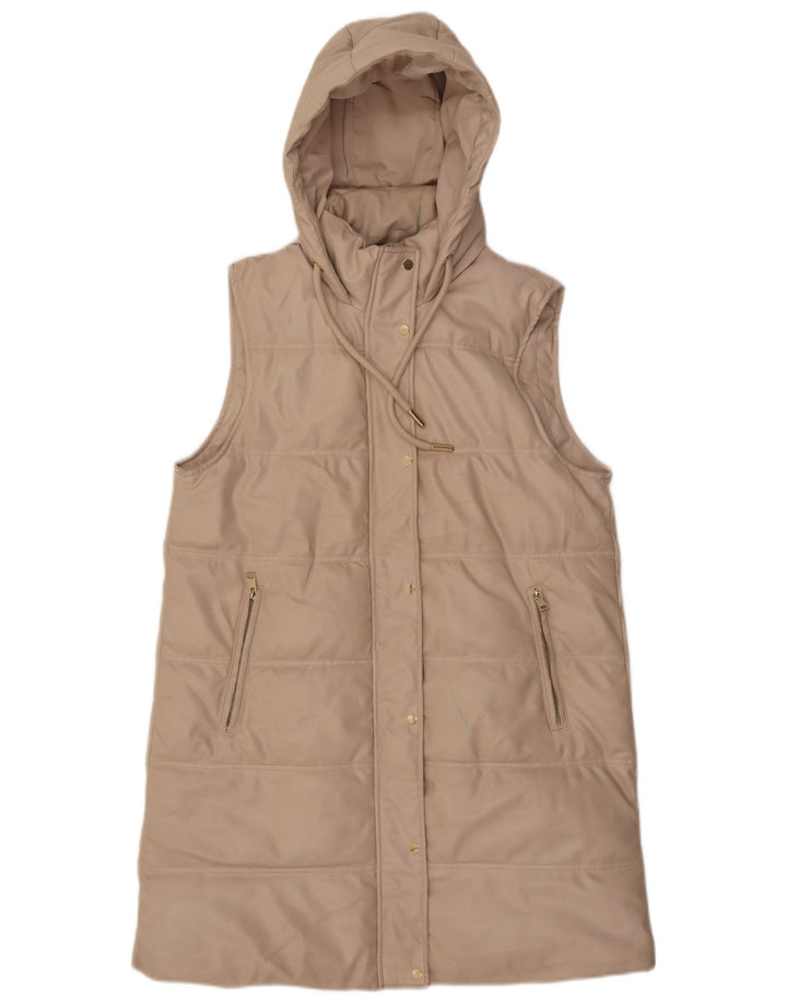 ZARA Damen Kapuzenmantel, ärmellos, gepolstert, UK 14, Mittelbeige, Polyester