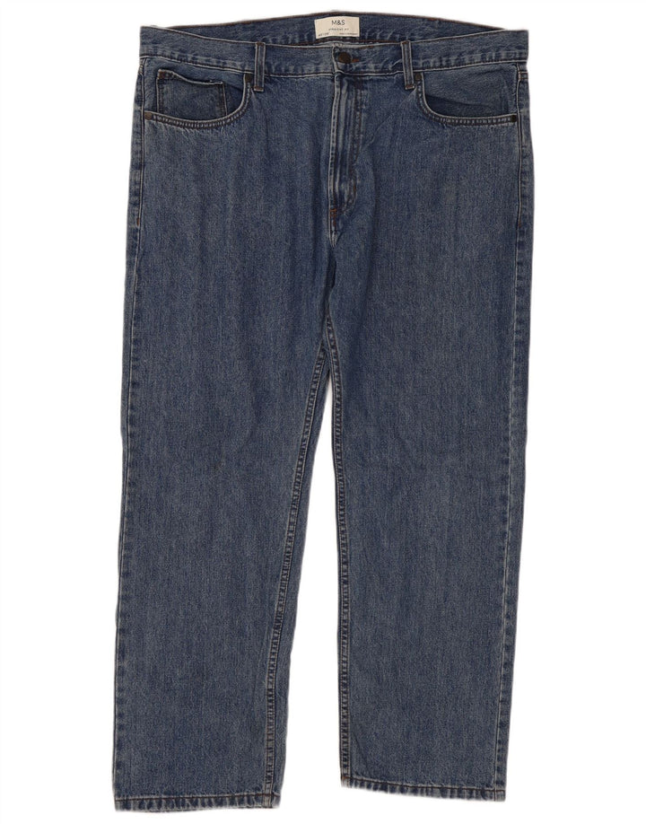 Marks & Spencer Herren Straight Jeans W40 L29 Blaue Baumwolle