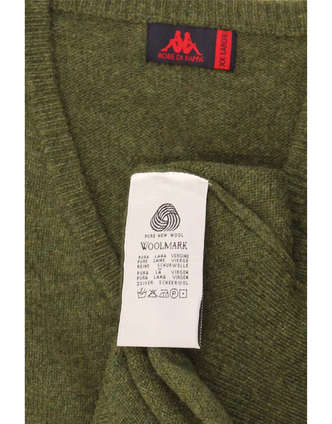 Kappa Herren-Pullover mit V-Ausschnitt, 2XL, Khaki, Schurwolle