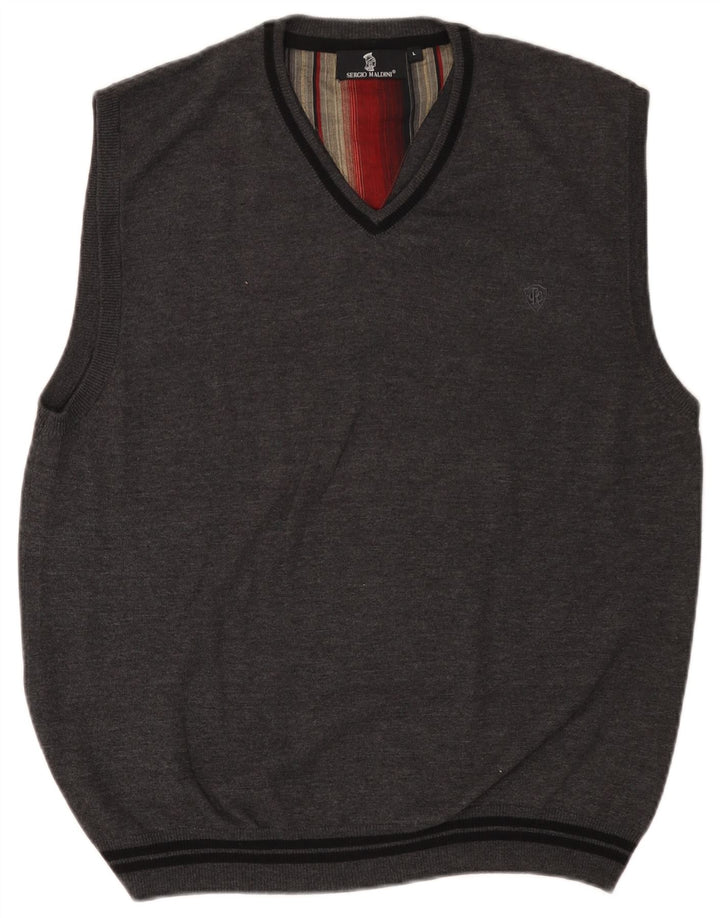 VINTAGE Herren Weste Tank Top Groß Grau Polyacryl