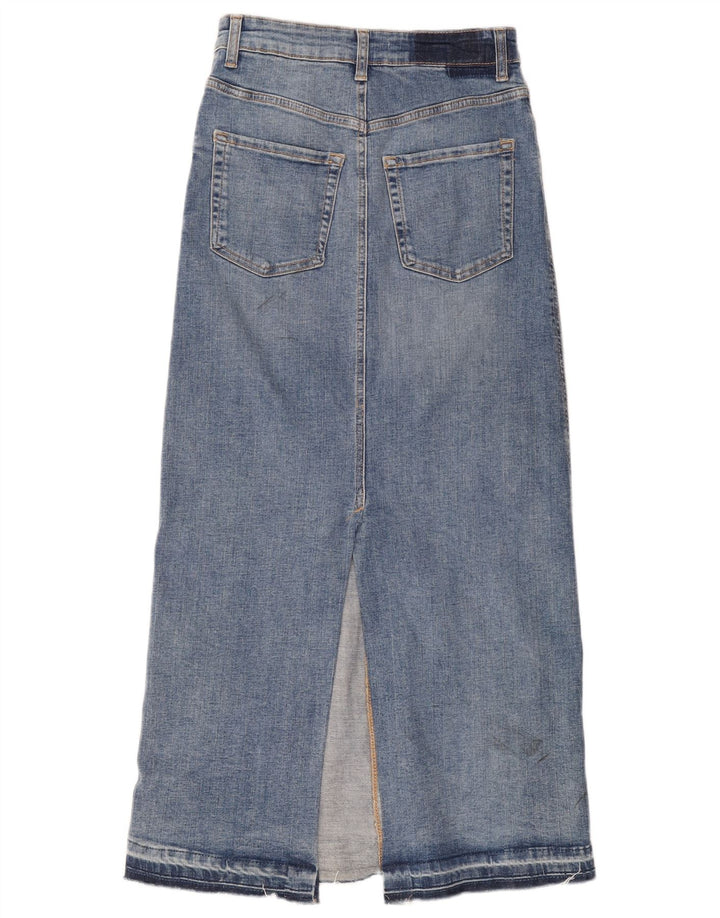 Zara Damen Midi-Jeansrock, Größe S, W26, Blau, Baumwolle