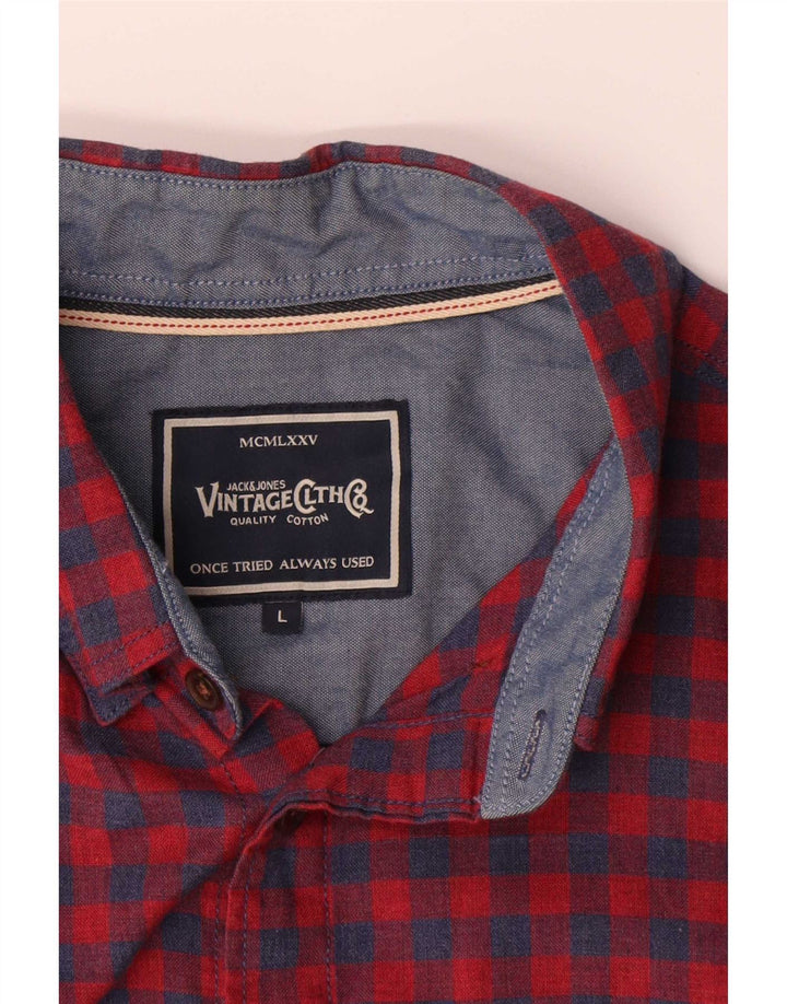 Jack & Jones Herren-Kurzarmhemd, großes rotes Gingham-Baumwolle