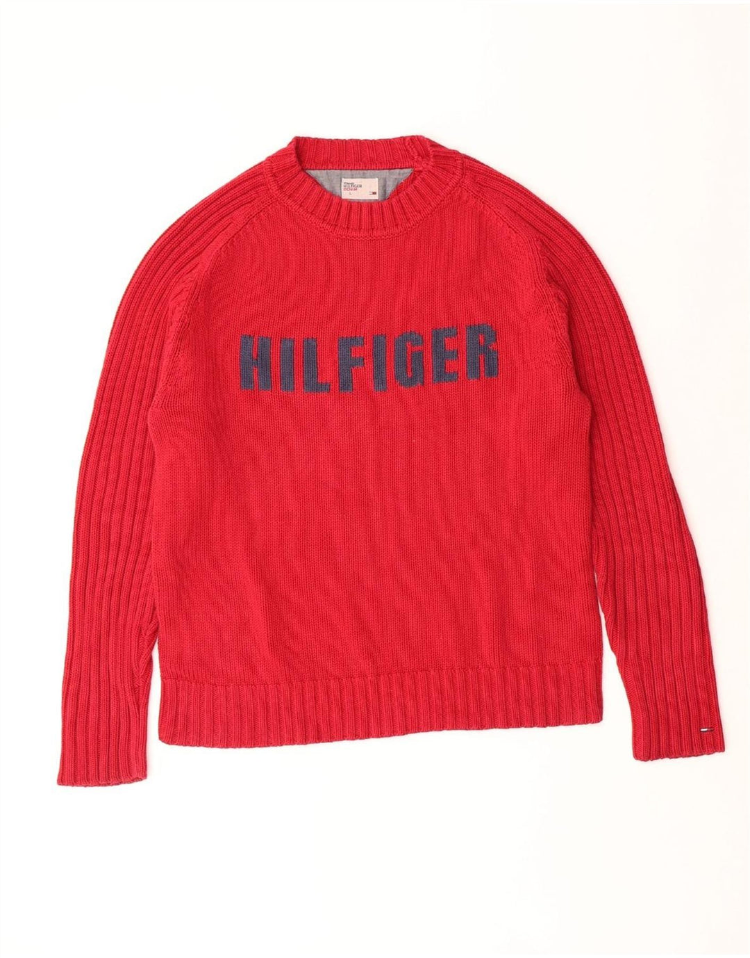 TOMMY HILFIGER Herren-Pullover mit grafischem Rundhalsausschnitt, groß, rot, klassisch