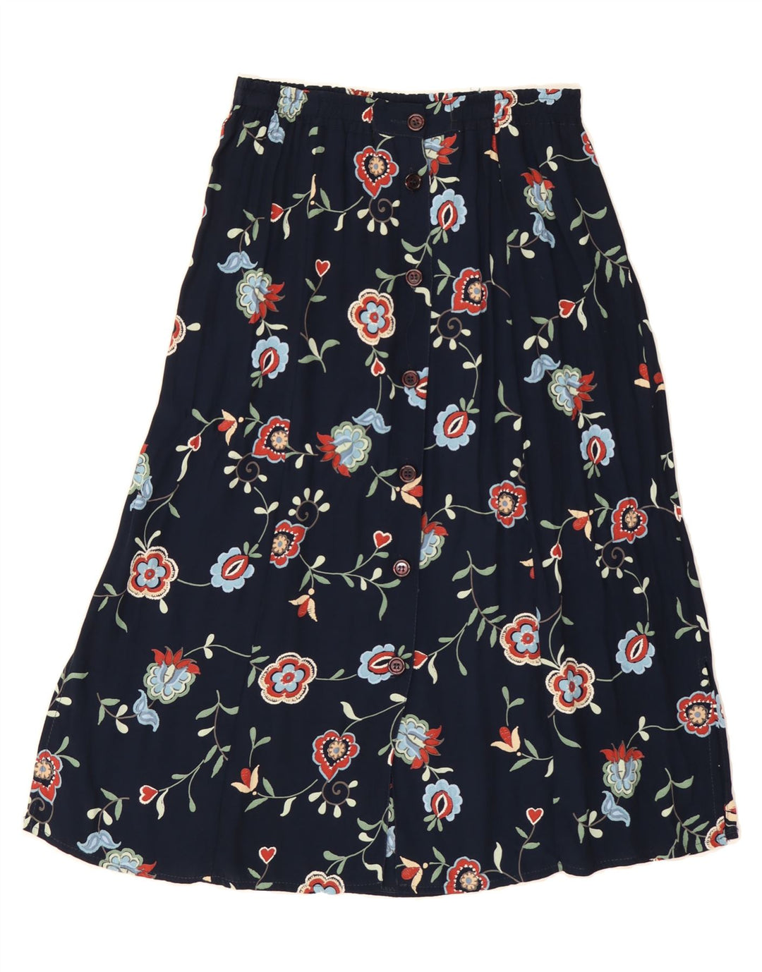 VINTAGE Womens Maxi Flared Skirt W28 Medium  Navy Blue Floral Viscose Vintage Vintage and Second-Hand Vintage from Messina Hembry 