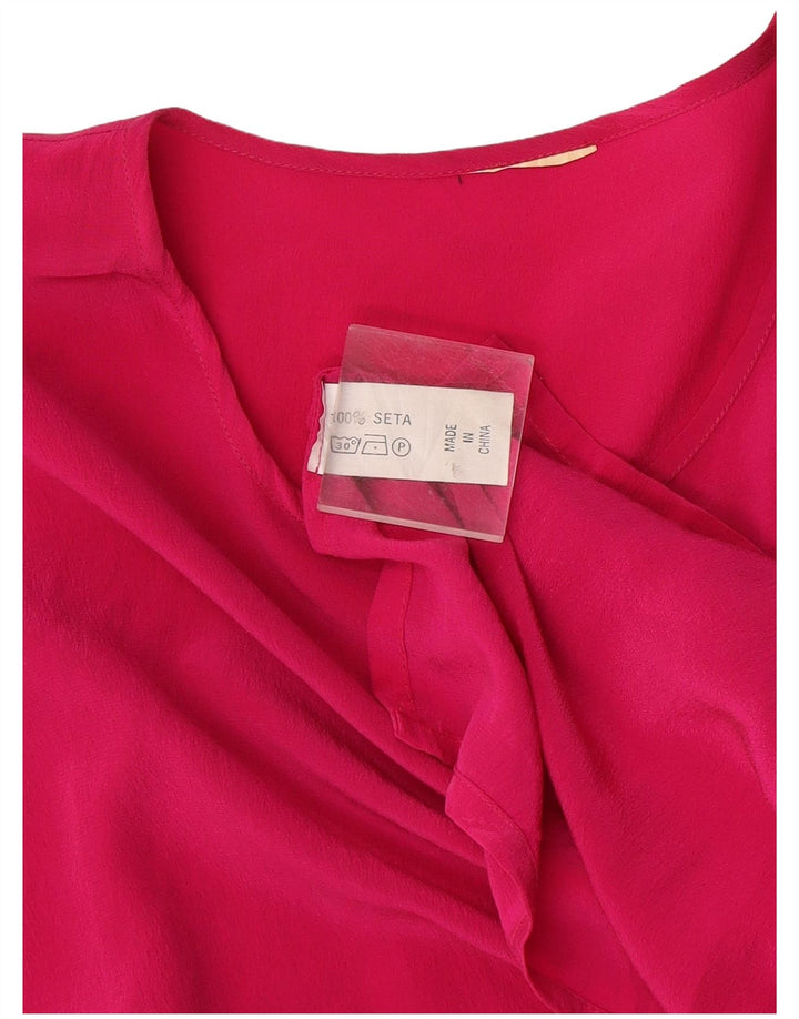 Vintage Damen Bluse Top UK 16 Große rosa Seide
