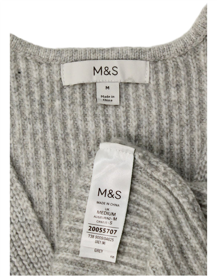 Marks & Spencer Damen-Pullover mit V-Ausschnitt, UK 14, Mittelgrau, Polyester