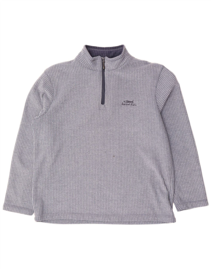 Weird Fish Herren-Fleecepullover mit Reißverschluss am Hals, 2XL, blau kariert, Polyester