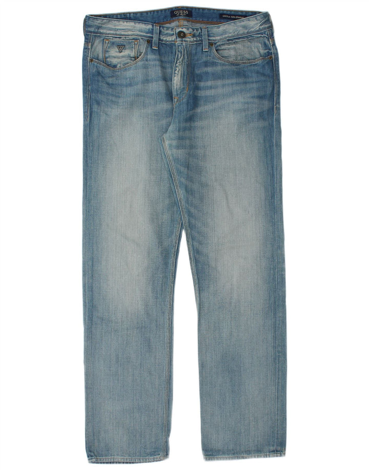 Guess Herren Straight Jeans W36 L34 Blaue Baumwolle