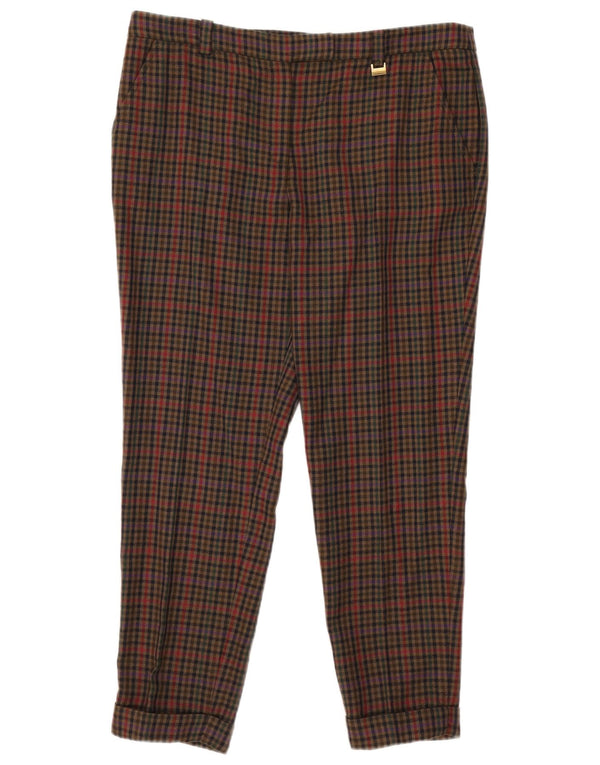 Luisa Spagnoli Damen Slim Cropped-Hose IT 48 XL W36 L27 Khaki Gingham
