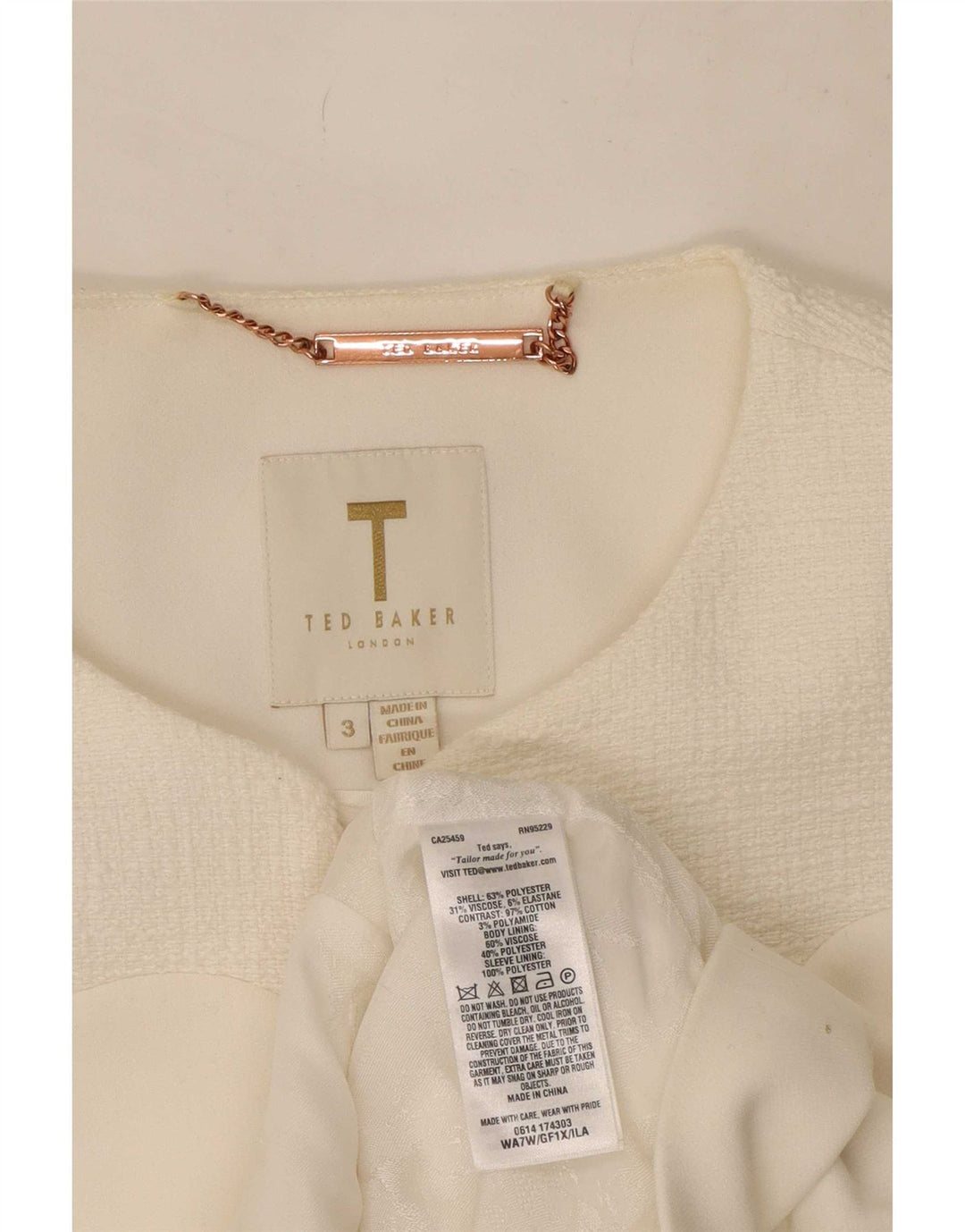 Ted Baker Damen Crop Blazer Jacke Größe 3 Mittelweißes Polyester