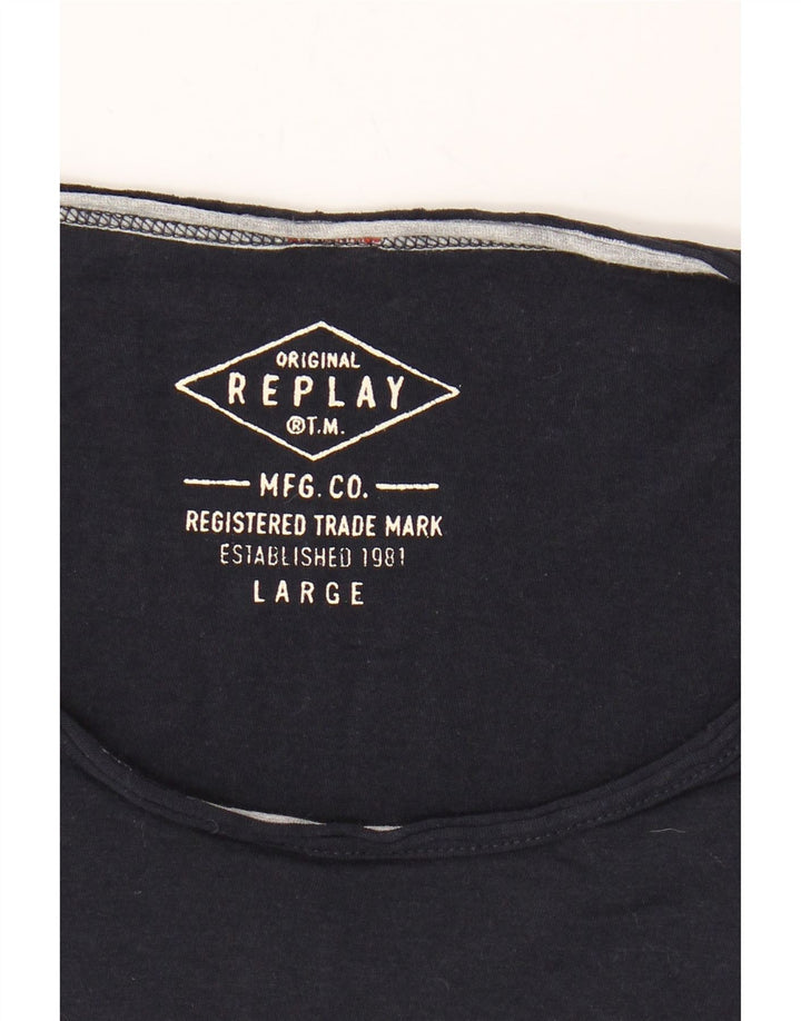 REPLAY Womens Top Long Sleeve UK 16 Large Navy Blue Cotton Vintage Replay and Second-Hand Replay from Messina Hembry 