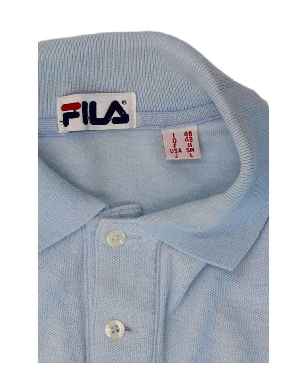 FILA Mens Long Sleeve Polo Shirt IT 48 Medium Blue Cotton Vintage Fila and Second-Hand Fila from Messina Hembry 