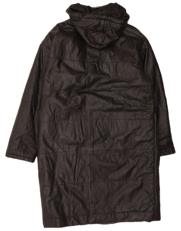 Orfatti Damen Ledermantel mit Kapuze IT 48 XL Schwarz