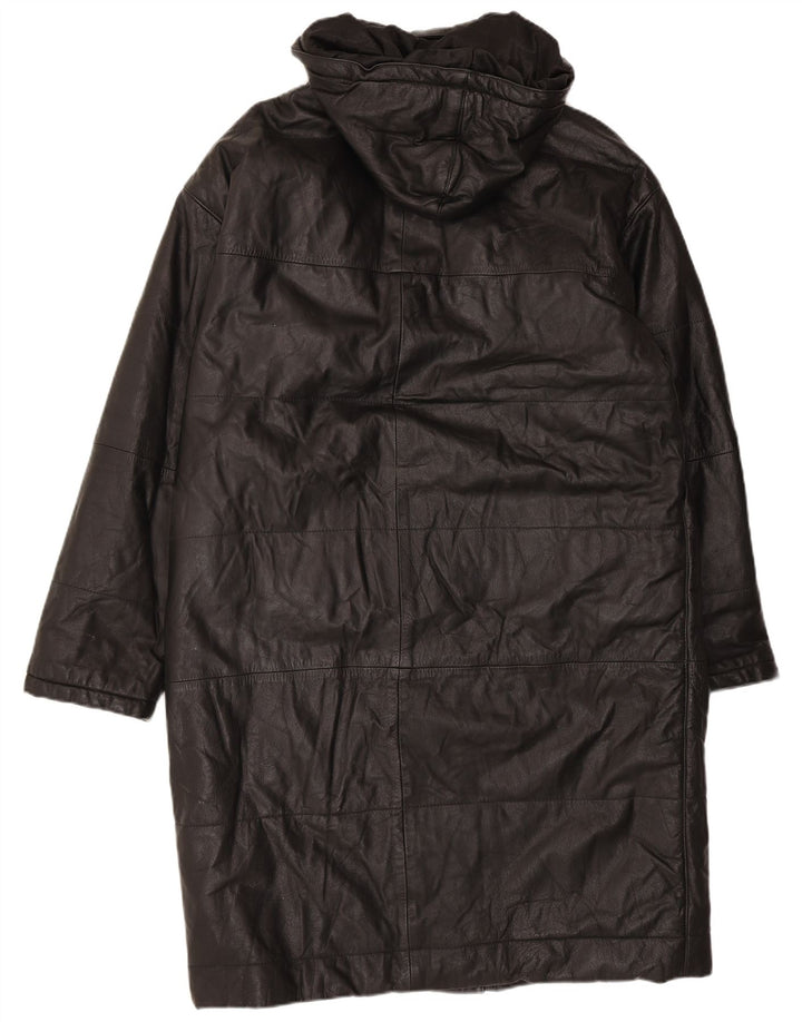 Orfatti Damen Ledermantel mit Kapuze IT 48 XL Schwarz