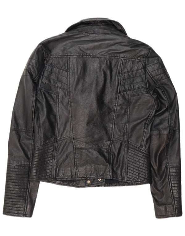 River Island Damen Leder-Bikerjacke UK 12 Medium Schwarz