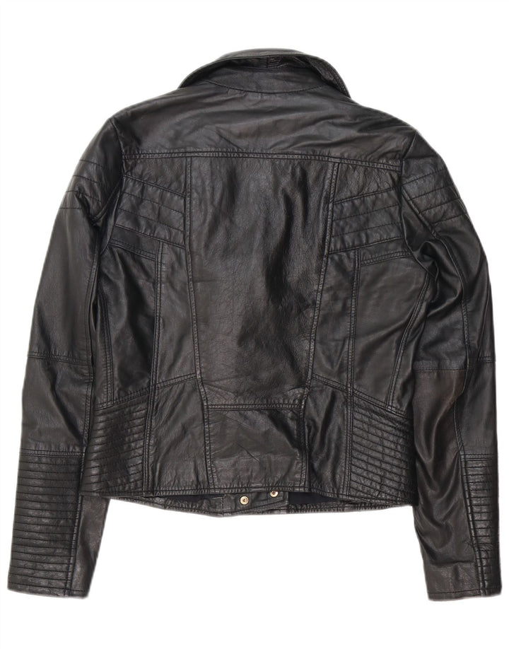 River Island Damen Leder-Bikerjacke UK 12 Medium Schwarz