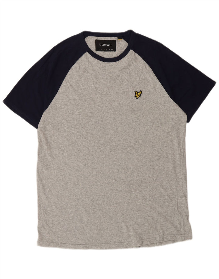 LYLE & SCOTT Mens T-Shirt Top Medium Grey Colourblock Cotton