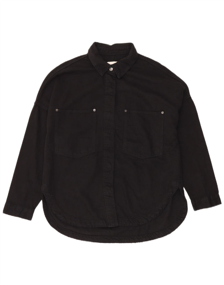 Übergroßes Jeanshemd von Zara für Damen, UK 10, Größe S, Schwarz, Baumwolle