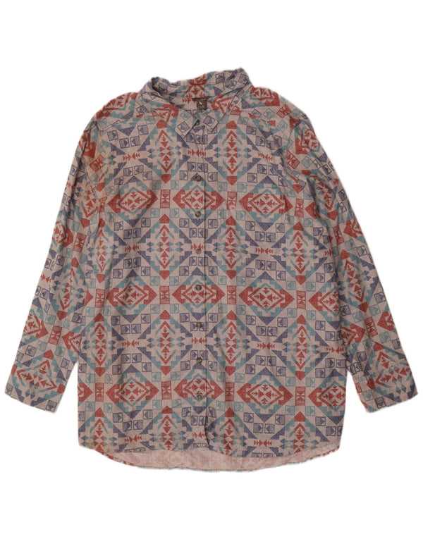 Eddie Bauer Damen-Oversize-Flanellhemd, UK 22 3XL, graue geometrische Baumwolle