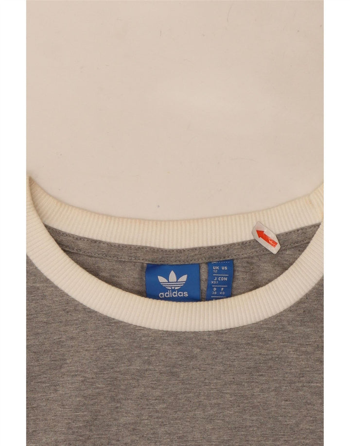 Adidas Damen Top Langarm UK 12 Mittelgrau gefleckte Baumwolle