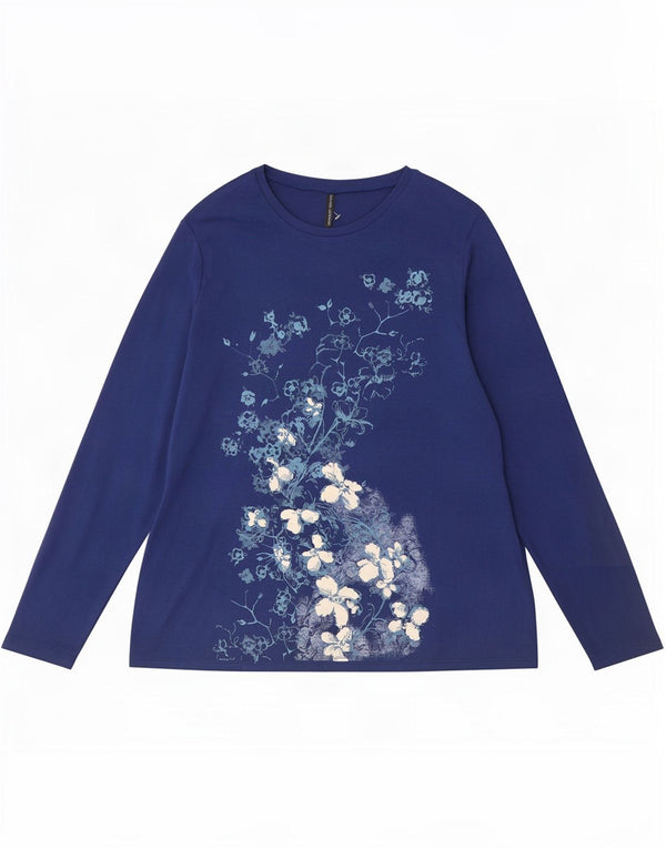 Marks & Spencer Damen Grafikoberteil Langarm UK 22 3XL Marineblau mit Blumenmuster