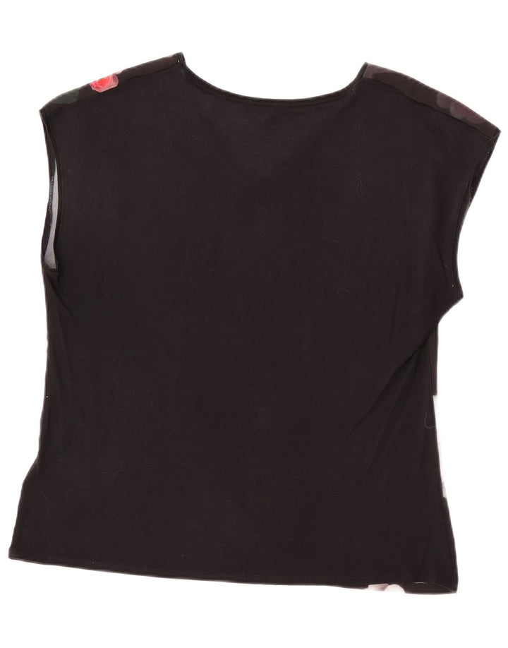 Ted Baker Damen-Blusenoberteil, Größe 4, groß, schwarzes, geblümtes Polyester