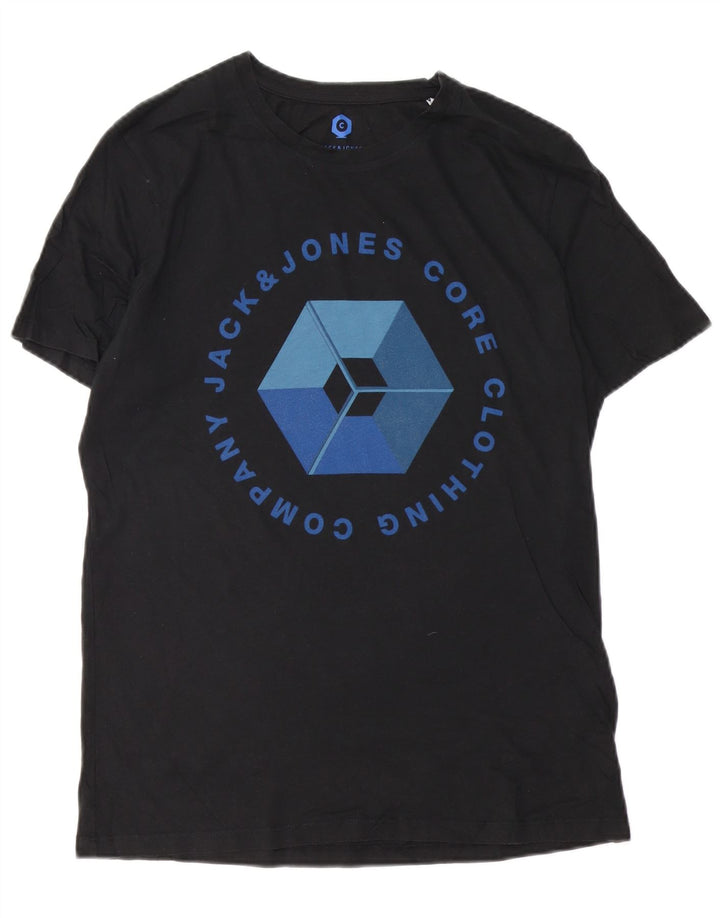 JACK & JONES Herren-T-Shirt mit Grafik, Größe L, aus schwarzer Baumwolle