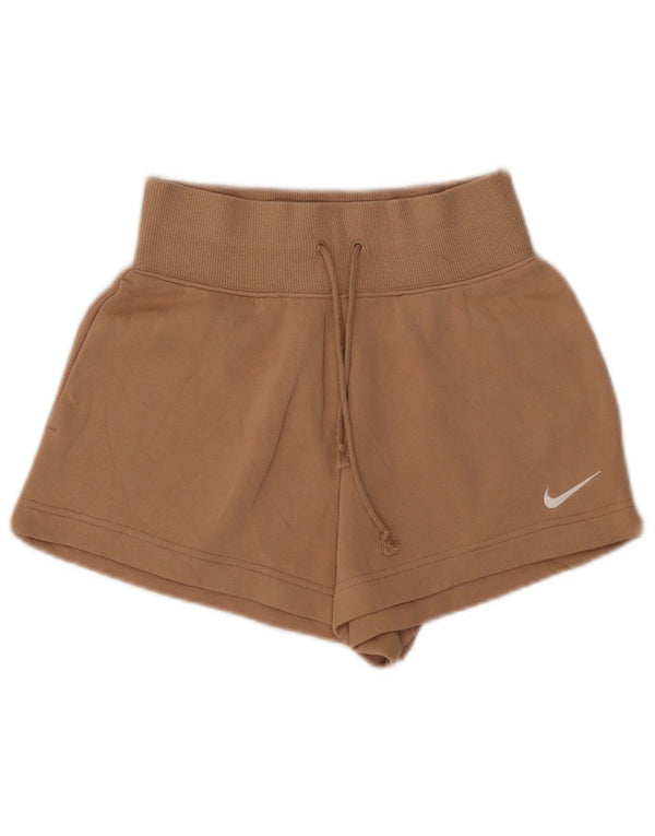 Nike Damen-Sportshorts mit hoher Taille, UK 6, XS, braune Baumwolle