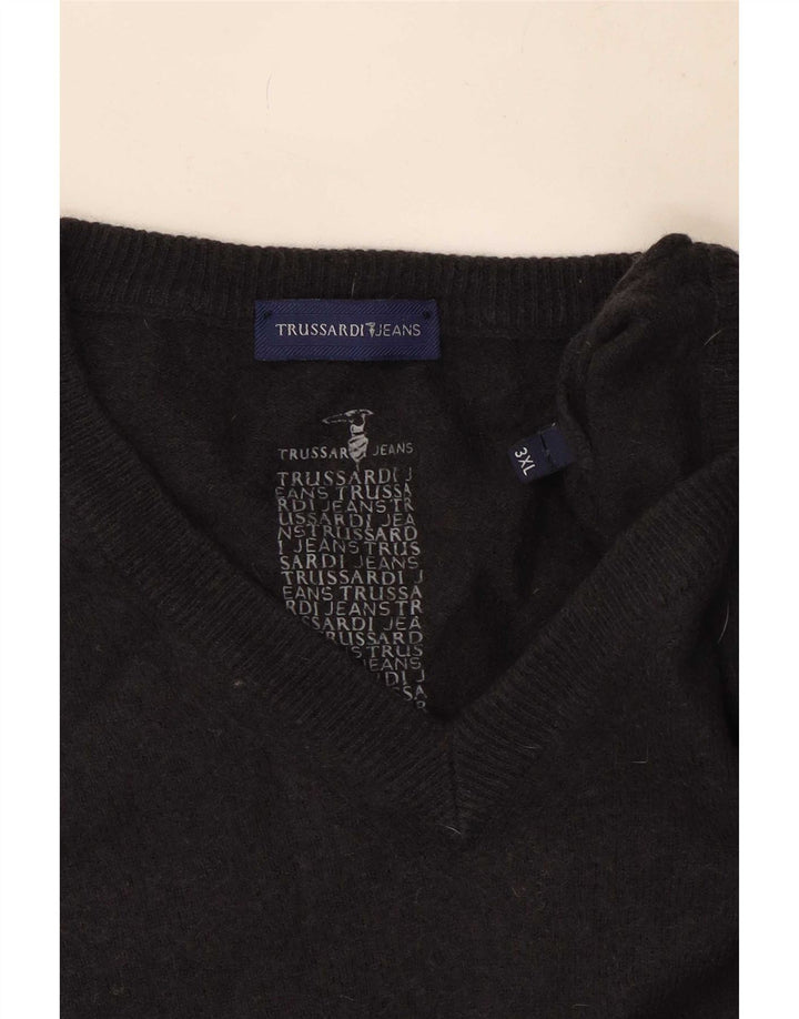 Trussardi Jeans Herren-Pullover mit V-Ausschnitt, 3XL, Grau