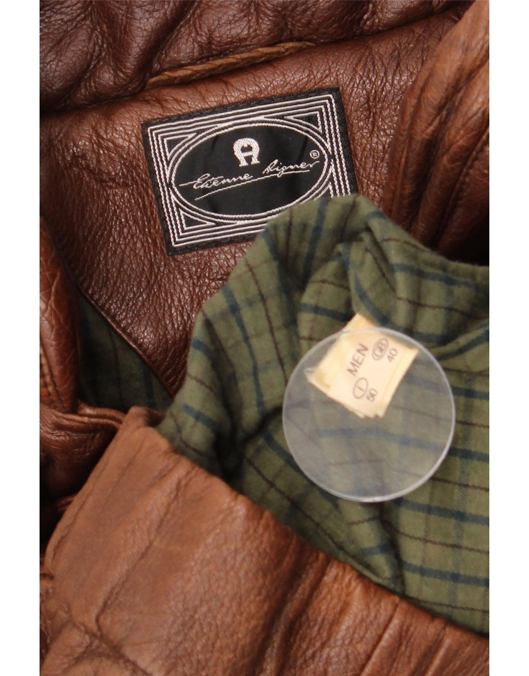 Etienne Aigner Herren-Ledermantel mit lockerer Passform, UK 40, großes braunes Leder