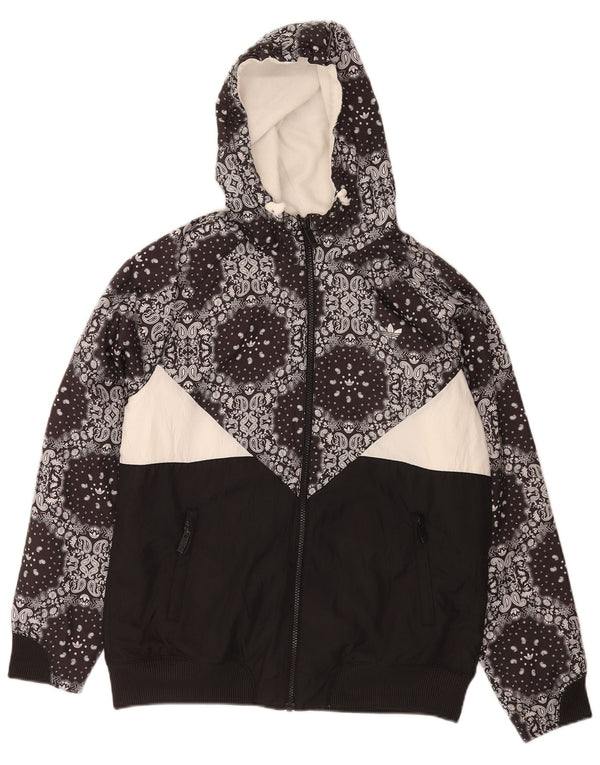 Adidas Damen Zip Hoodie Pullover UK 16 Large Schwarz Paisley Polyester