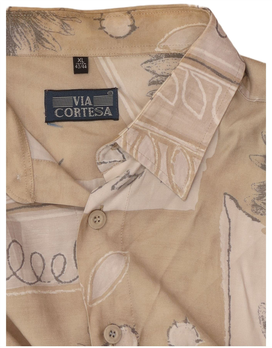 VIA CORTESA Herren Kurzarmhemd Größe 43/44 XL Beige Patchwork