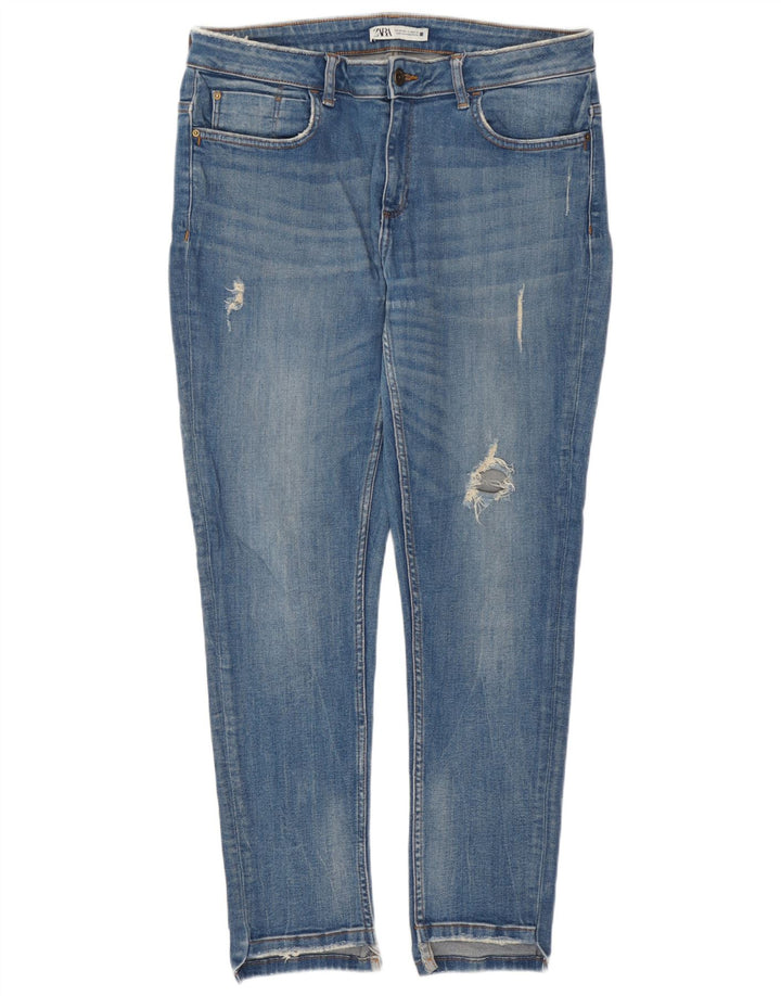 Zara Damen Distressed Slim Jeans EU 44 XL W34 L27 Blau