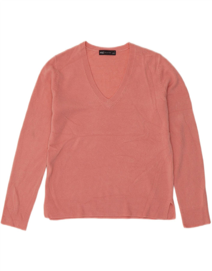 Marks & Spencer Damen-Pullover mit V-Ausschnitt, UK 12, Mittelrosa, Acryl