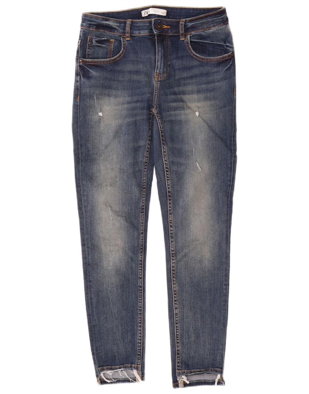 Zara Damen Distressed Skinny Jeans EU 40 Medium W30 L28 Blau