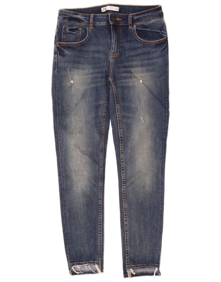 Zara Damen Distressed Skinny Jeans EU 40 Medium W30 L28 Blau