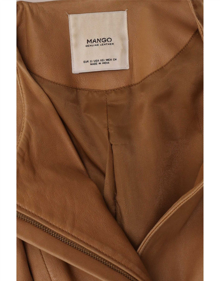 Mango Damen Lederjacke UK 10 Kleines braunes Leder