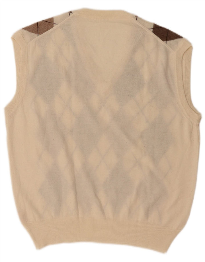 VINTAGE Herren Weste Tank Top Mittelweiß Argyle/Diamond Wool