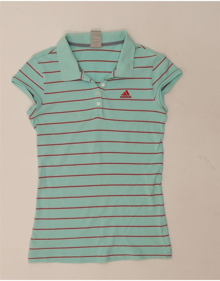 Adidas Damen Poloshirt UK 12 Mittelgrün gestreift