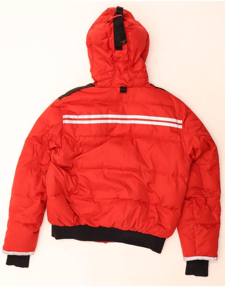 Museum Wattierte Herrenjacke mit Kapuze, UK 38, mittelrotes Colourblock-Polyester
