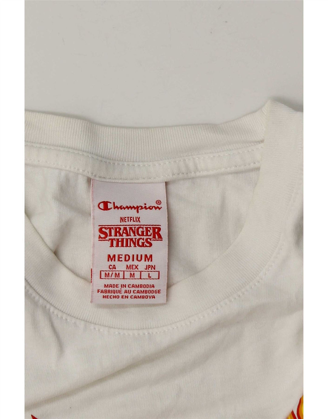 Champion Herren Stranger Things Grafik-T-Shirt-Oberteil Mittelweiß
