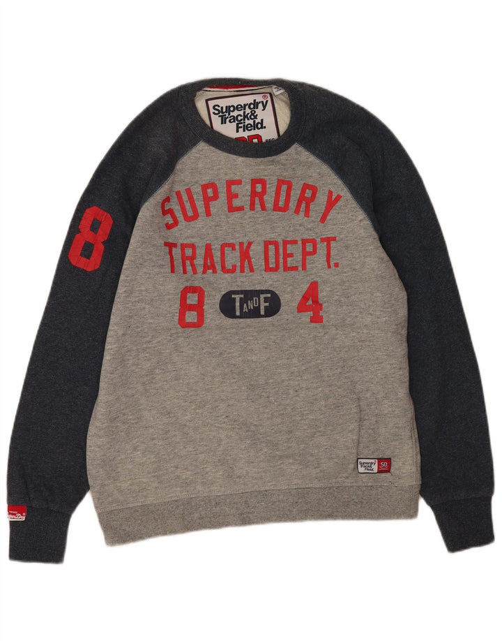 Superdry Herren Grafik-Sweatshirt-Pullover aus mittelgrauer Colourblock-Baumwolle