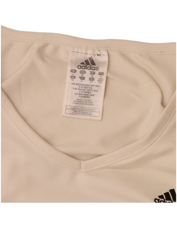 Adidas Damen T-Shirt Top UK 14 Medium Off White Polyamid