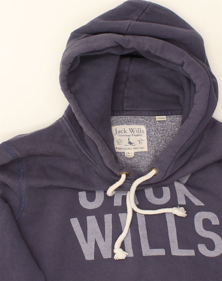 JACK WILLS Womens Graphic Hoodie Jumper UK 14 Medium Navy Blue Cotton | Vintage Jack Wills | Thrift | Second-Hand Jack Wills | Used Clothing | Messina Hembry 