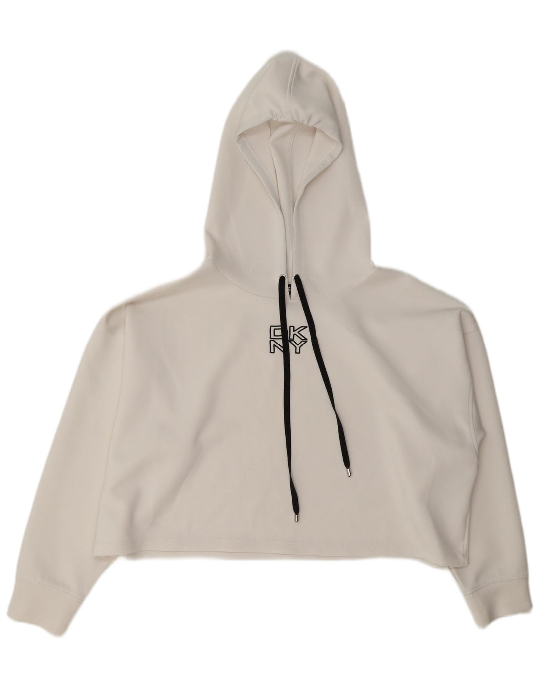 Dkny Womens Crop Oversized Hoodie Pullover UK 16 Large Weiß Polyester