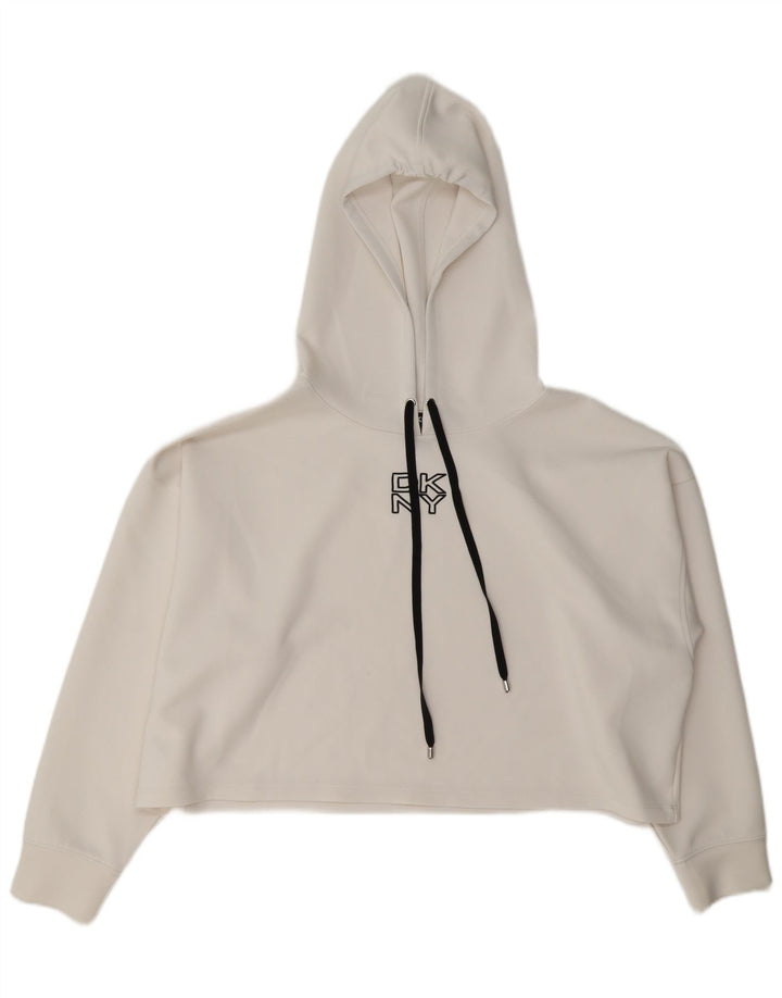 Dkny Womens Crop Oversized Hoodie Pullover UK 16 Large Weiß Polyester