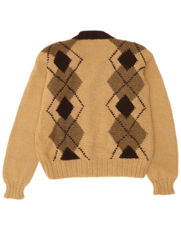 Vintage Damen Cardigan Pullover UK 14 Medium Beige Argyle/Diamant