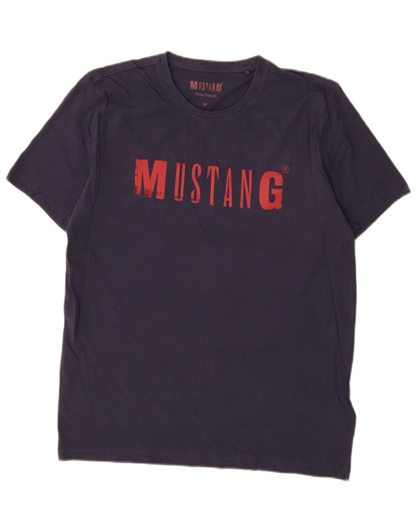 Mustang Mens Graphic T-Shirt Top Medium Navy Blue Cotton